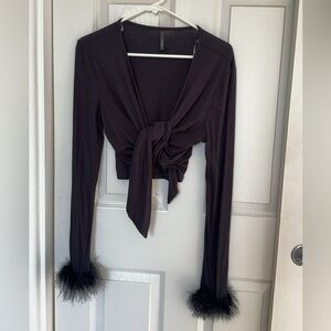 Black coverup with fur cuffs